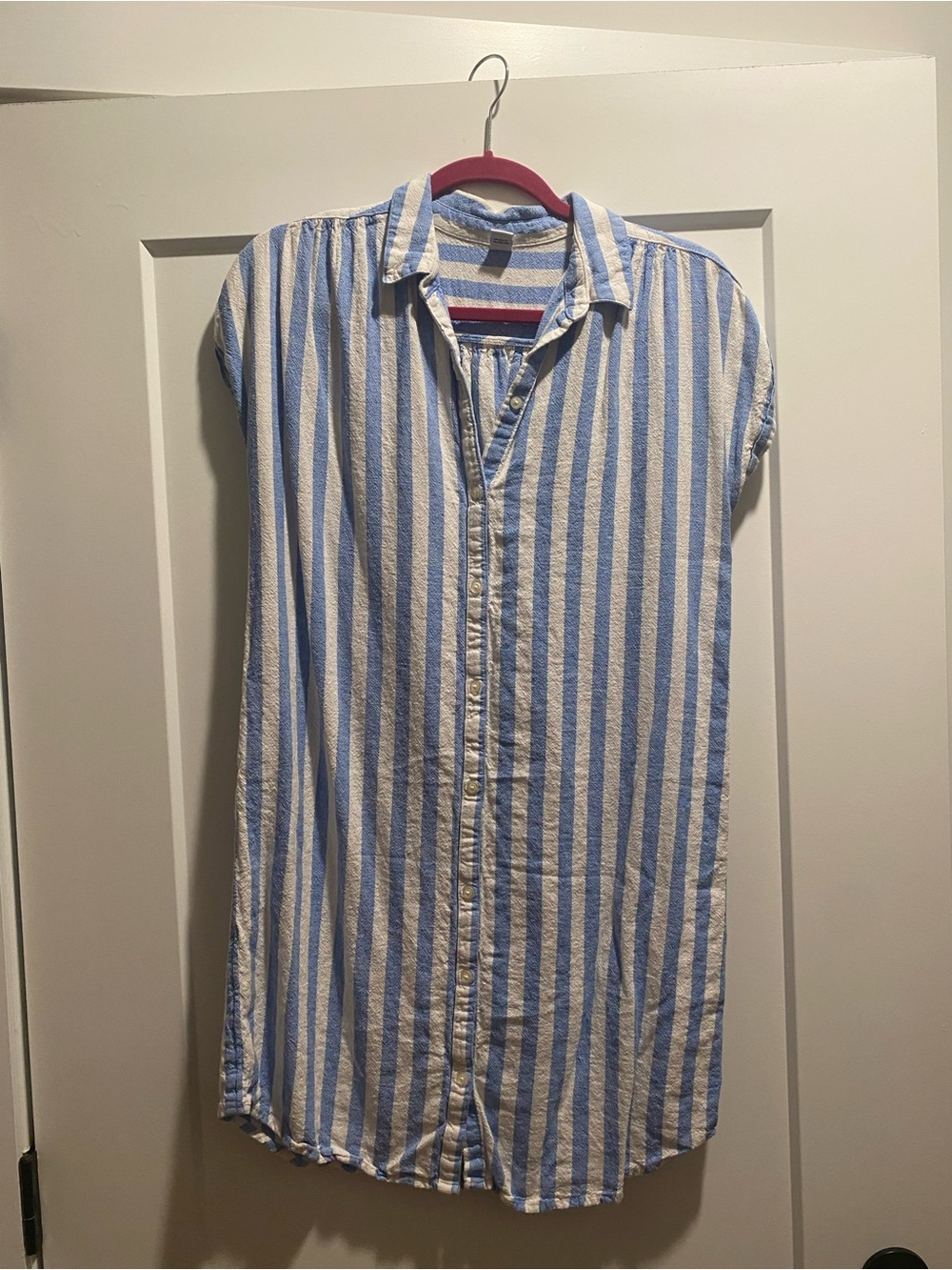 Old Navy Blue & White Striped Button-Down Shirt Dress